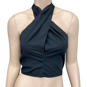 Staud Top Women Size 6 Black Halter Crop Kai Criss Cross Summer NWOT